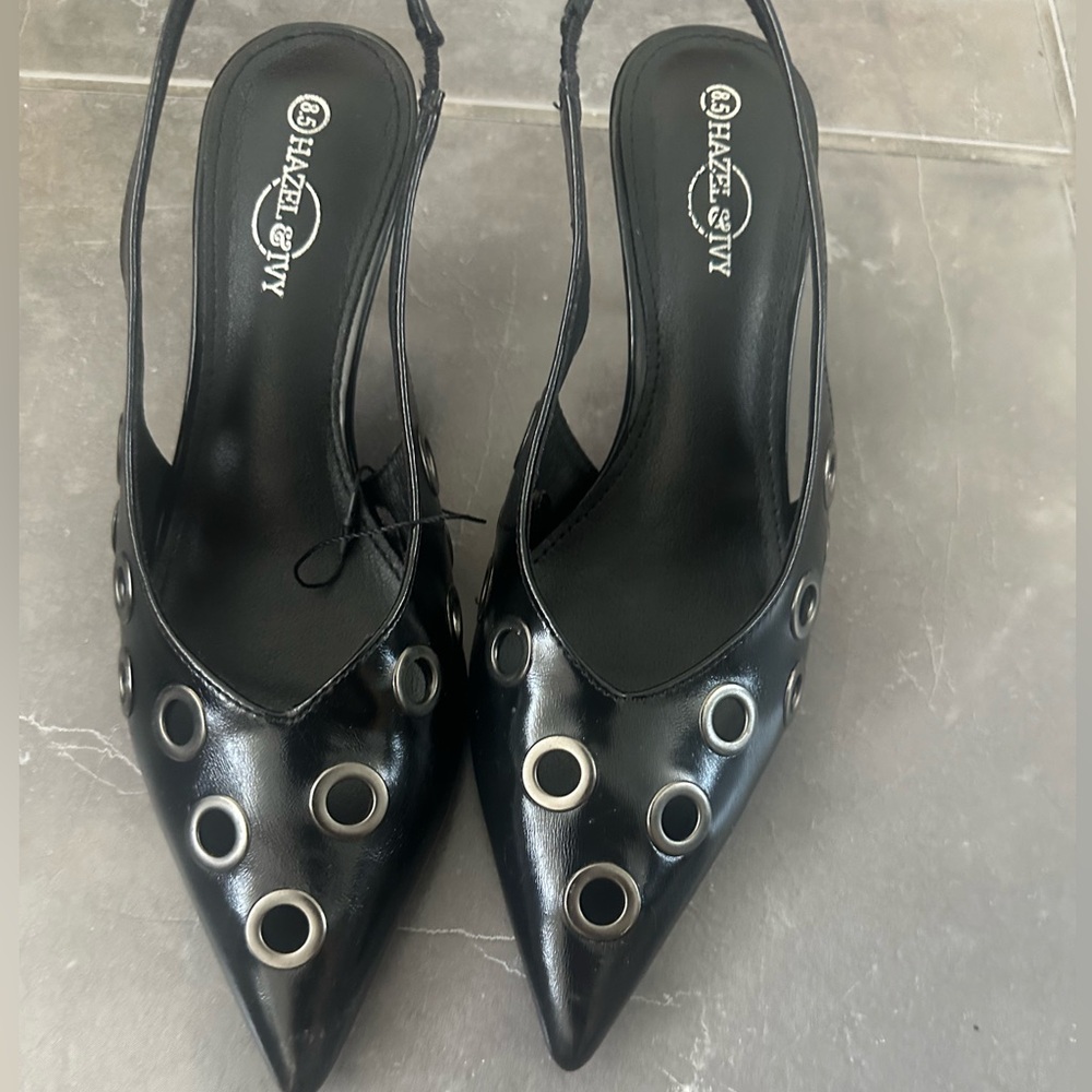 Hazel Black Eyelet Slingback Heels